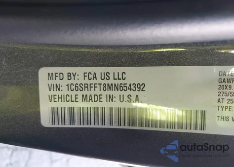 2021 Ram 1500 Big Horn 4X4 5'7 Box z USA, uszkodzony, nr VIN 1C6SRFFT8MN654392